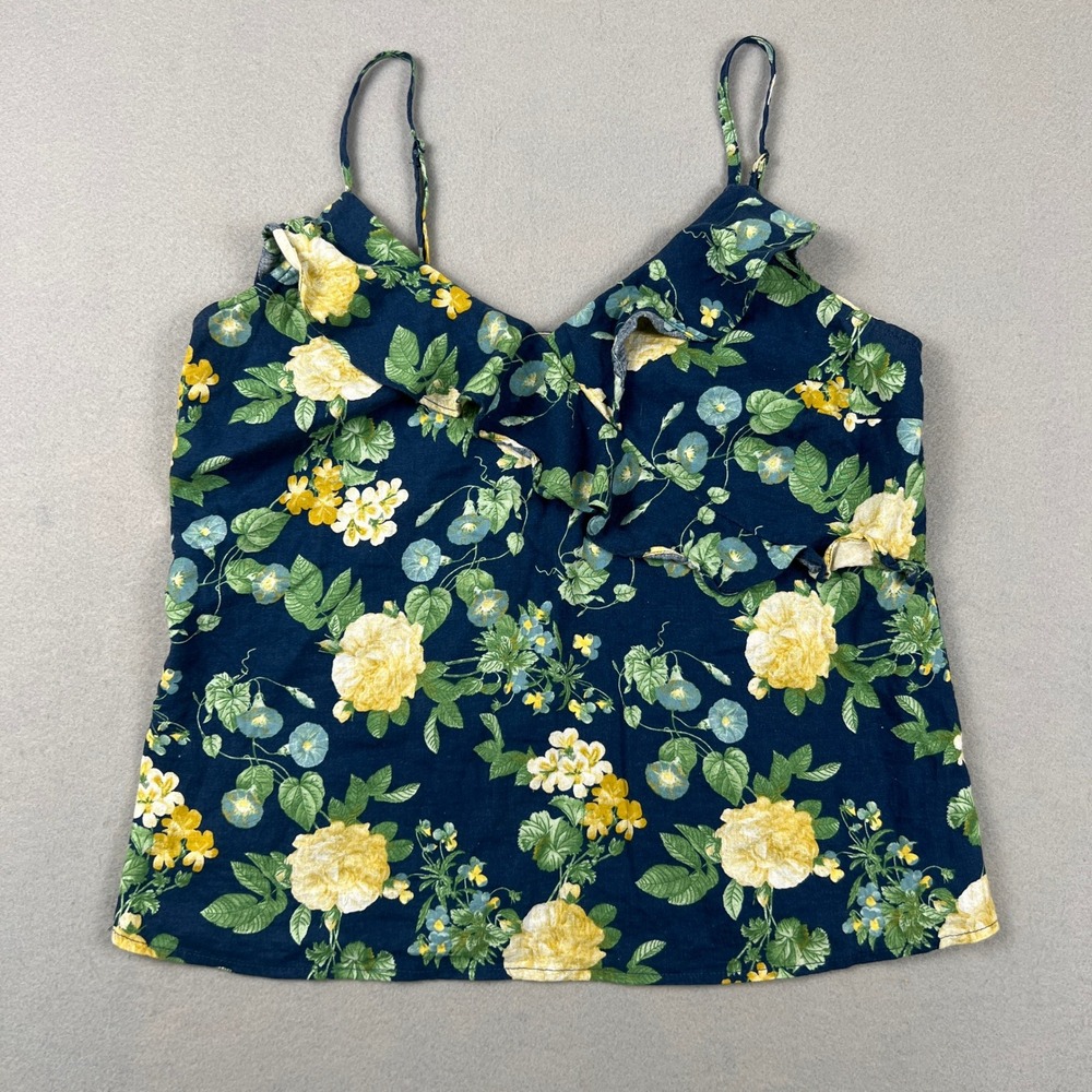 Boho Top Old Navy Cami Top Womens XS Floral Ruffle Linen Blend Summer Casual